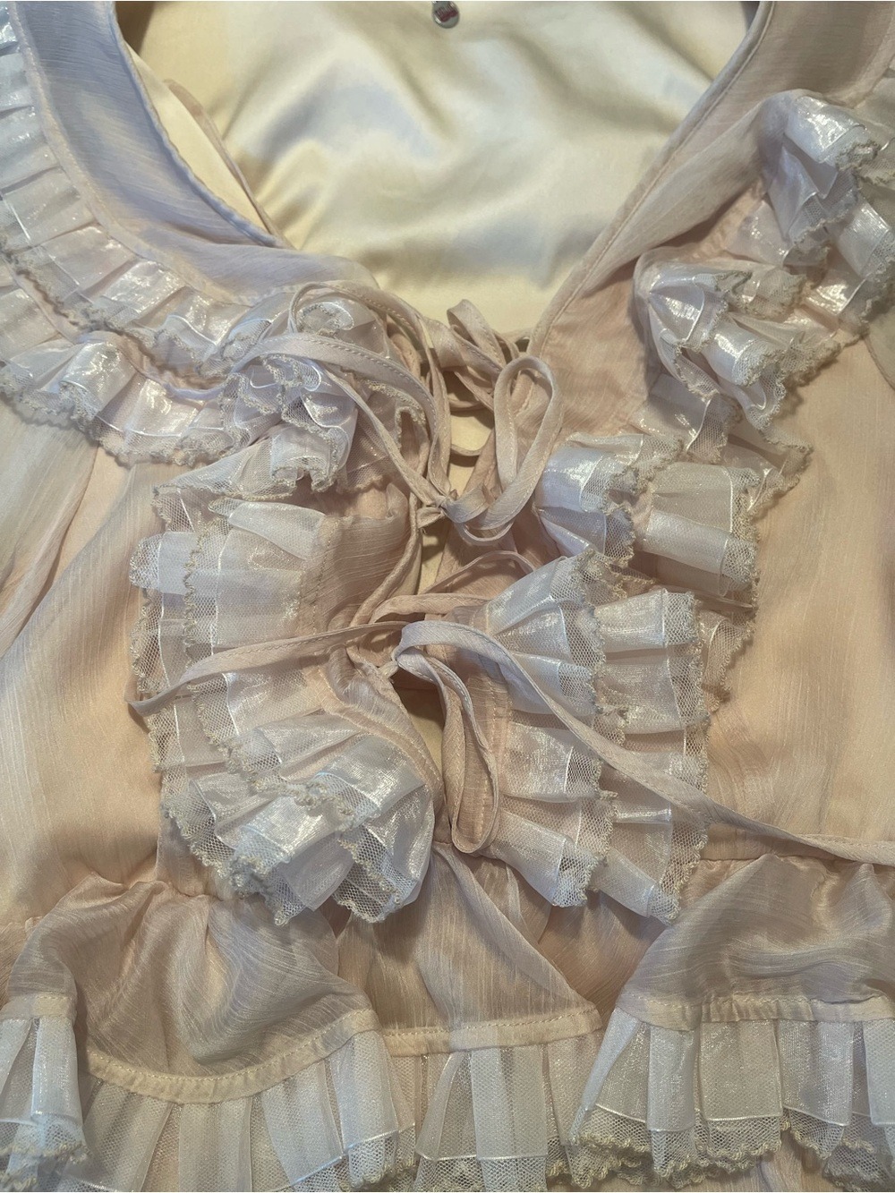 CeliaB Bliss Ruffle Detail Midi Dress Beige Elegant Cottagecore Romantic XL - Picture 12 of 17